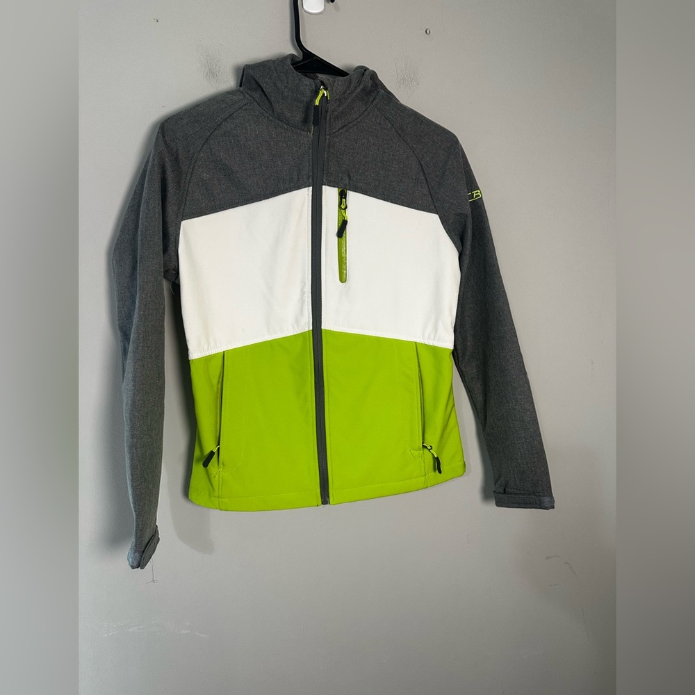 CB Sports Hooded Softshell Jacket - Gray/Lime‎ Green Accent Size S Retro Style
